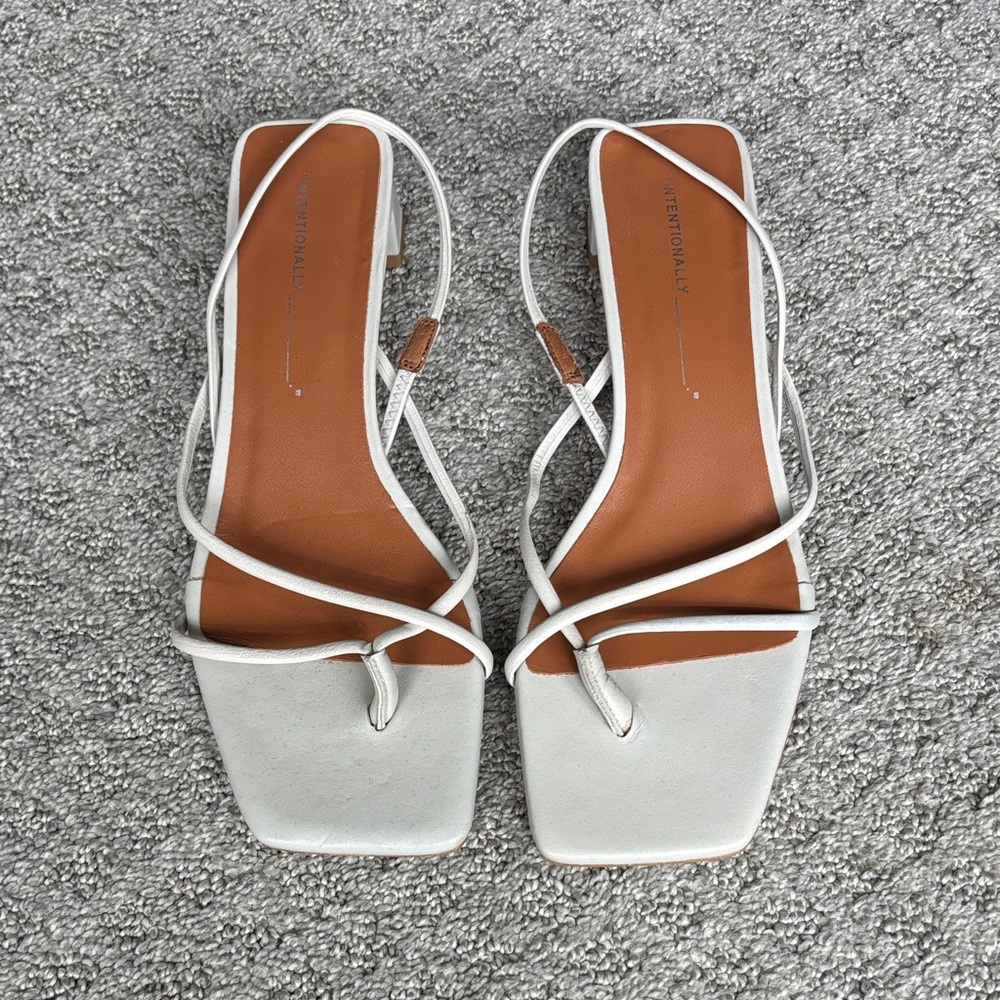 INTENTIONALLY BLANK White Strappy Square-Toe Sandals